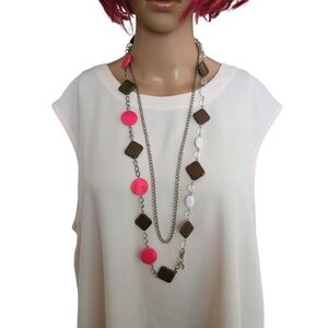 Pink and Brown Bohemian Layered Necklace